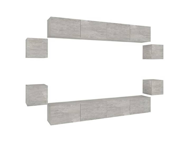 RJPLMFV TV-Bank, 8-teilig, grau, Beton, Holz, Technik Wanddesign, großer Stauraum, feuchtigkeitsbeständig, Montageanleitung im Lieferumfang enthalten