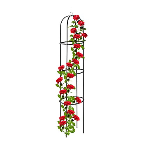 Relaxdays Obelisk Plantensteun zwart, Hoogte: 190 cm