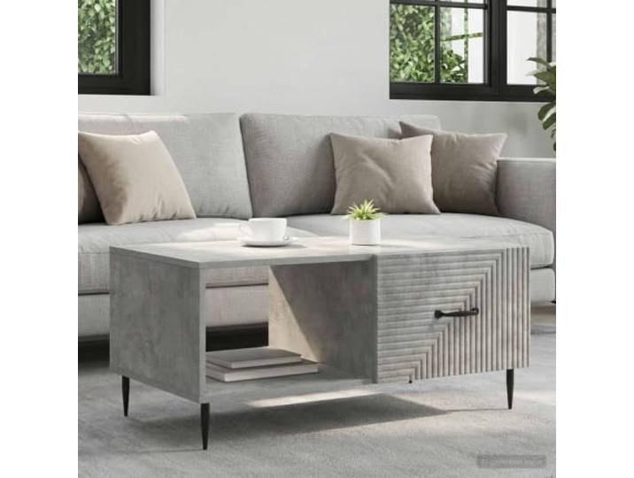 TEKGHUT Couchtisch Betongrau 90 x 50 x 40 cm Holzwerkstoff mit Metallbeinen Industrie-Design, Pendeltüren, Stauraumfächer, Vintage-Charme, pflegeleichte Oberfläche