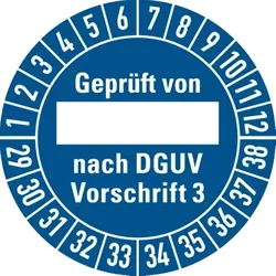 König Werbeanlagen Dreifke® Prüfplakette Geprüft von, nach DGUV Vorschrif - 30 mm Dokumentenfolie selbstklebend