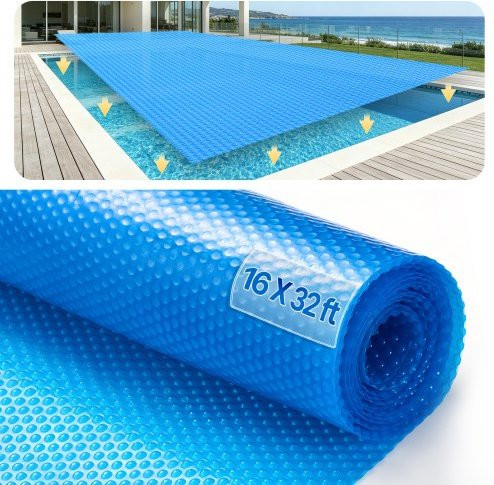 VEVOR Solar Pool Cover, Blauw, Rechthoekig, B: 975 cm, D: 487 cm