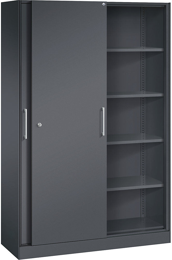Schiebetürenschrank ASISTO, Höhe 1980 mm, Breite 1200 mm, schwarzgrau/schwarzgrau C+P