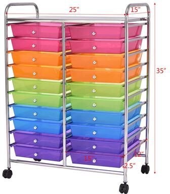 20-Drawer Organizer Cart Office School Storage Cart Rolling Drawer