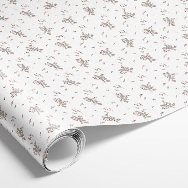Det Gamle Apotek Butiksrulle Gavepapir Holly, Creme, 38cm X 250m