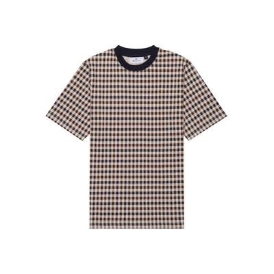 T-Shirt AQUASCUTUM ACTIVE "ACTIVE CLUB CHECK T-SHIRT Herren", Herren, Gr. XL, braun (navy), Jersey, 100% Baumwolle, normal normal, Rundhals, Shirts T-Shirt, T-Shirt Herren, leichtes Kurzarmshirt, Karohemd, Outdoor, Sale