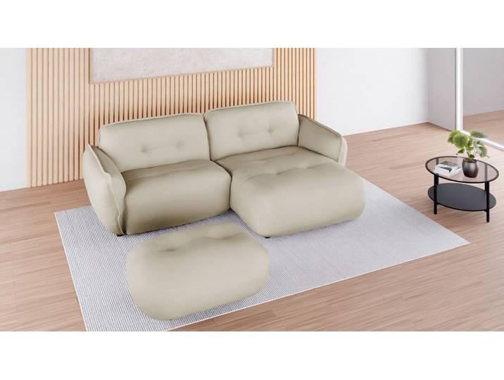 Polsterhocker BETYPE Be Fluffy , beige (cream), B:112cm H:46cm T:74cm, 100% Polyester, Hocker, Polsterhocker, softer Sitzkomfort, moderner Kedernaht, hochwertiger Bezugsstoff