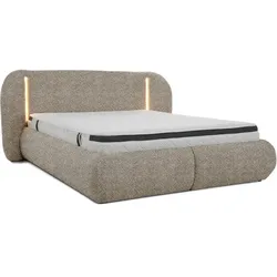POLSTERBETT Corfu mit LED-Beleuchtung, mit Bettkasten, rundliche Formen, 140x200, Braun