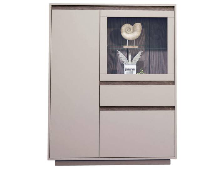 Stylife Highboard, Nussbaum, Kaschmir, Glas, 4 Fächer, 1 Schublade(n) Schubladen, 110x141x41 cm, Typenauswahl, Wohnzimmer, Kommoden & Sideboards, Highboards