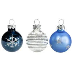 Weihnachtskugeln aus Glas, blau-transparent, 3 cm Ø, 9 Stück