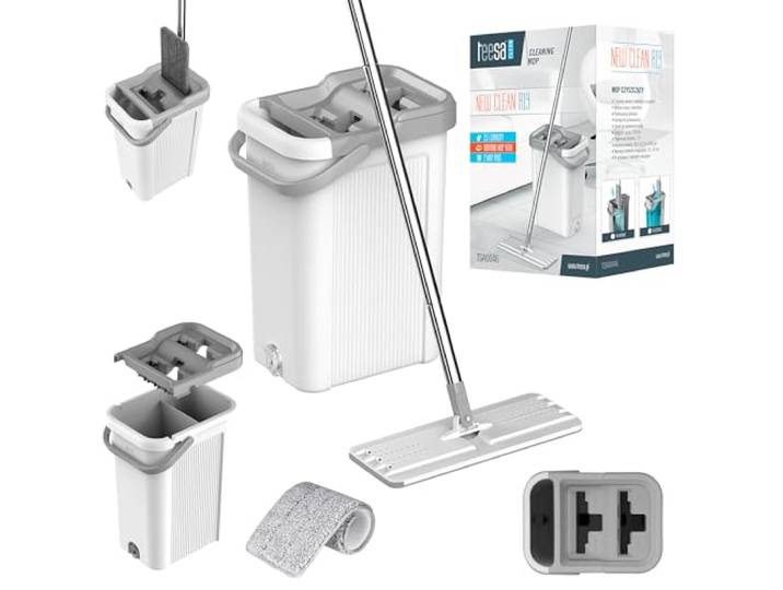 Teesa Mop Cleansing New Clean R19 platte dubbele kamer emmer 7,5 L Grijs TSA0046