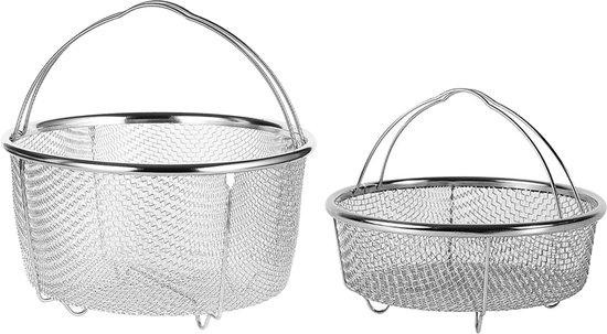 Benza Ibenzoa Roestvrijstalen stoominzetstukken en frituurmand-set, 2-delig, zilver, B/D: 20,5 x 19,6 cm en 18 x 14,9 cm