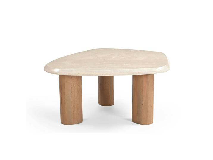 Table basse travertin et bois design organique