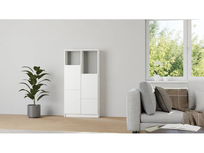 Stylishes Highboard MDF Beschichtet MDF Weiß matt