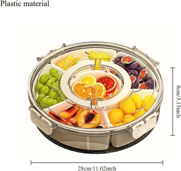 Inspire Curations Rotating 5 Compartment Snack Serving Tray With Lid & Handle clear c