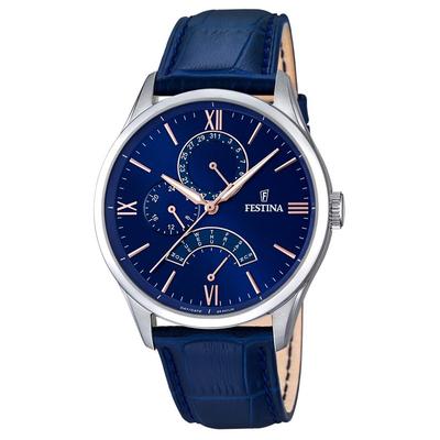 Multifunktionsuhr FESTINA, blau, Armbanduhren, Herren, Armbanduhr, Quarzuhr, Herrenuhr, Lederarmband, Datum