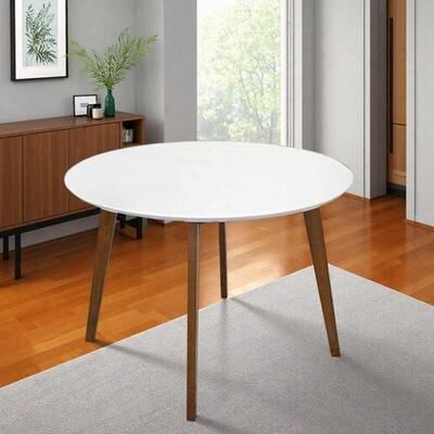ZWYO HOSIMU "43"" Contemporary Round Dining Table, Solid Wood Kitchen Table with Pedestal Base for 4"