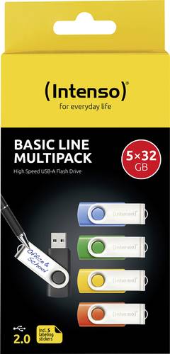 Intenso USB-Stick 5er Pack Basic Line 5 x 32GB USB-Stick 32GB Gelb, Grün, Blau, Orange, Schwarz 3503585 USB-A (USB 2.0)