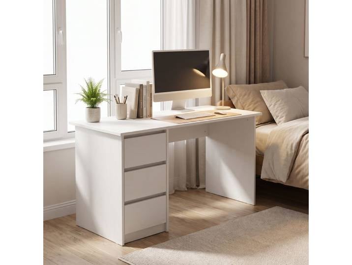 Bureau avec 3 Tiroirs Bureau Moderne Réversible Rangement Bureau 100 x 50 x 72 cm Blanc