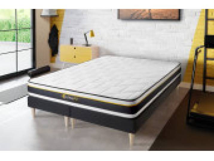 Sommeil de plomb - Matelas 90 x 190 - Confort : - Lit avec tête de lit tapissier tissu et sommier tapissier H29cm
