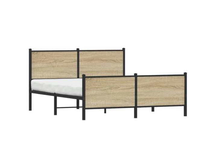 KTHLBRH Bettgestell, 160 x 200 cm, Metall, Sonoma-Eiche Gestell mit Kopf- und Fußteil, Stahl und Holz, Stauraum unter dem Bett 26 cm