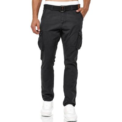 Cargohose INDICODE "INWilliam", Herren, Gr. XL, N-Gr, schwarz, Web, Obermaterial: 100% Baumwolle, unifarben, regular fit normal, Hosen Cargohose