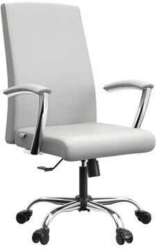 LeisureMod Evander Series Ergonomic Leather Office Chair with Aluminum Frame, Foam Cushion, Fixed Armrests, 360 Swivel and Quick Assembly
