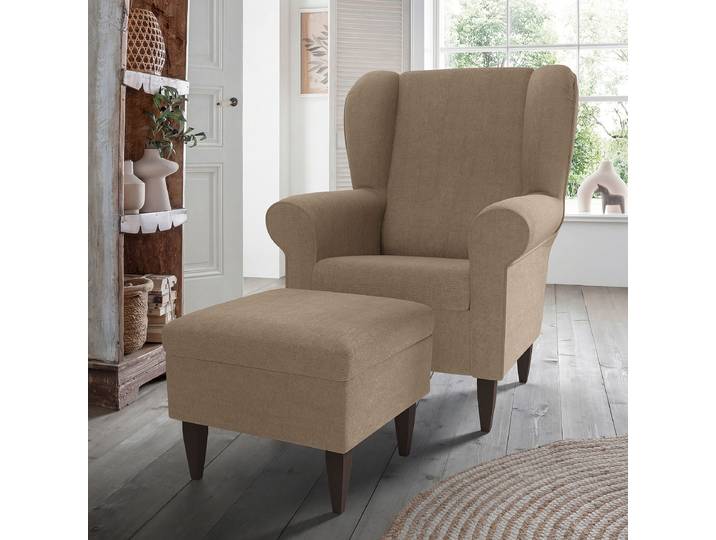 Sessel mit optionalem Hocker Braun Webstoff Jimin mit Hocker