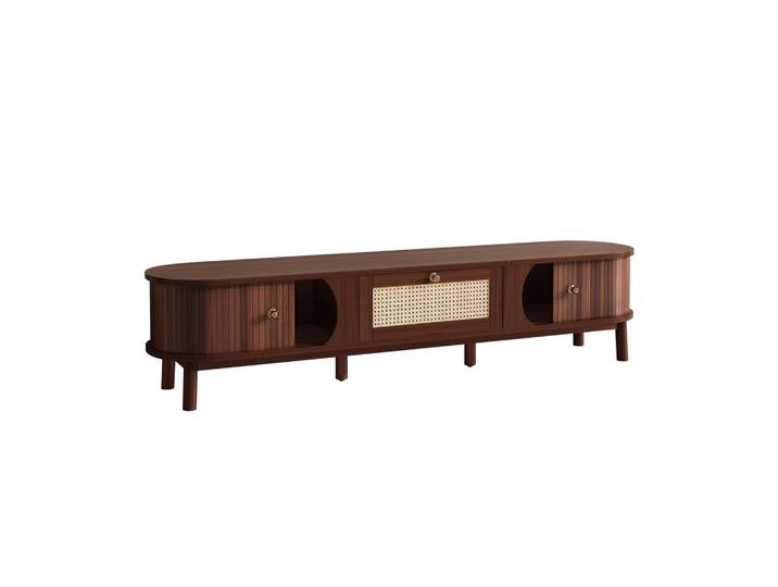 TV-SCHRANK Walnussoptik Rattan mit Schublade & Türen