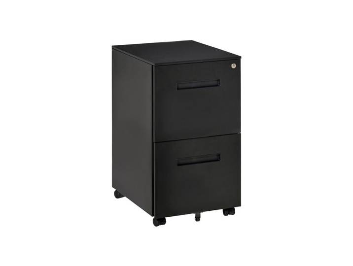 Metal mobile filing cabinet on castors lockable two-drawer filing cabinet suitable for A4 documents dimensions 39 x 48 x 67 cm black