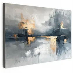 LEINWANDBILD Kunst - Grau - Gold - Abstrakt Groß 140x90 cm