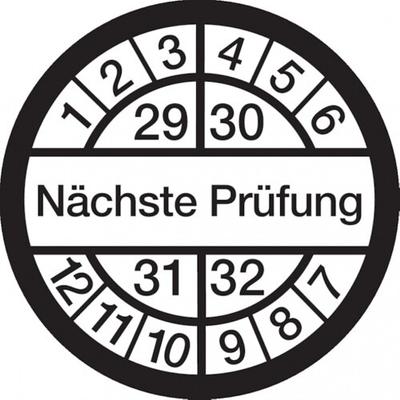 König Werbeanlagen Dreifke® Prüfplakette, Nächste Prüfung, weiß/schwarz, - 16 mm Dokumentenfolie selbstklebend