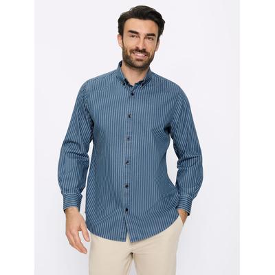 Langarmhemd MARCO DONATI, Herren, Gr. 43/44, Normalgrößen, blau (blau, stone, gestreift), 100% Baumwolle, gemustert, gestreift, körpernah, Hemden