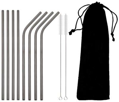 Inspired Living Rainbow Reusable Metal Straws Set With Cleaning Brush Premium Stainless Steel Drinking Straws For Cocktails, Smoothies 11pcs Black