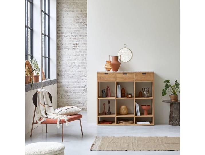 Konsole aus massivem Teak mit Premium-Terrazzo Pink - Rosa - Teak