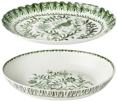 Fitz and Floyd Sicily Green Oval Serving Bowl and Serving Platter Set