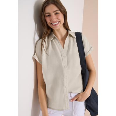 Kurzarmbluse CECIL, Damen, Gr. XXL (46), beige (macadamia beige), Web, 100% Leinen, unifarben, klassisch normal, Rundhals, Bündchen, Blusen, aus Leinen