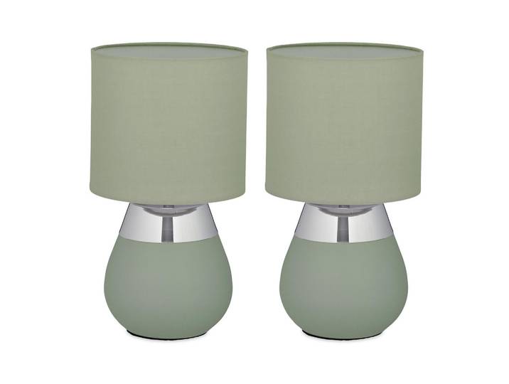 Relaxdays Tischlampe Grün 2er-Set, Kunststoff, Metall, Rund, E14, 18x32x18 cm, Lampen & Leuchten, Innenbeleuchtung, Tischlampen