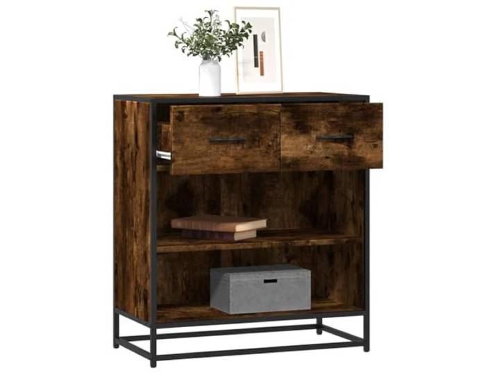 RJPLMFV Anrichte Eiche rauchfarben, 68 x 35 x 76 cm, Holz Industrieller Metallrahmen, praktische Griffe, Aufbewahrung für Wohnzimmer, Flur, Esszimmer