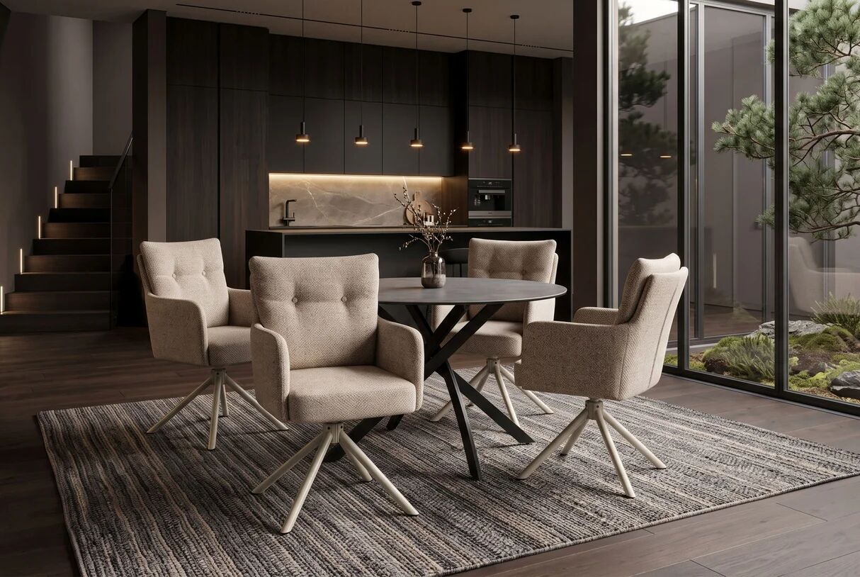 Beige draaibare eetkamerstoel met beige metalen poten