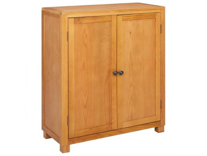 Makastle Sideboard für Wohnzimmer, 80 x 35 x 95 cm, Braun, Massives Eichenholz, Aufbewahrungsschrank mit Anti-Kipp-Vorrichtung und 2 Scharnirtüren