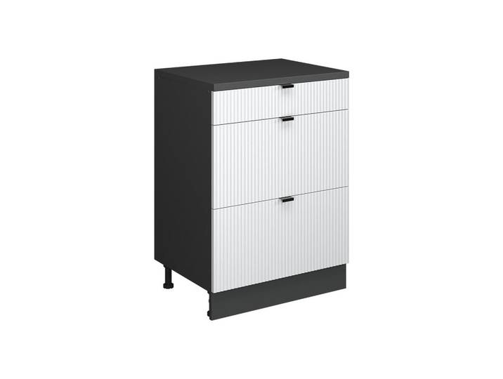 Vicco Küchenschrank FÜR Dachschrägen R-Line, Weiß Riffel, 60 cm ohne Schräge mit 3 Schubladen, Weiß, Anthrazit, Holzwerkstoff, Rechteckig, 60x83.8x46 cm, Küchen, Küchenmöbel, Küchenschränke, Küchenunterschrank