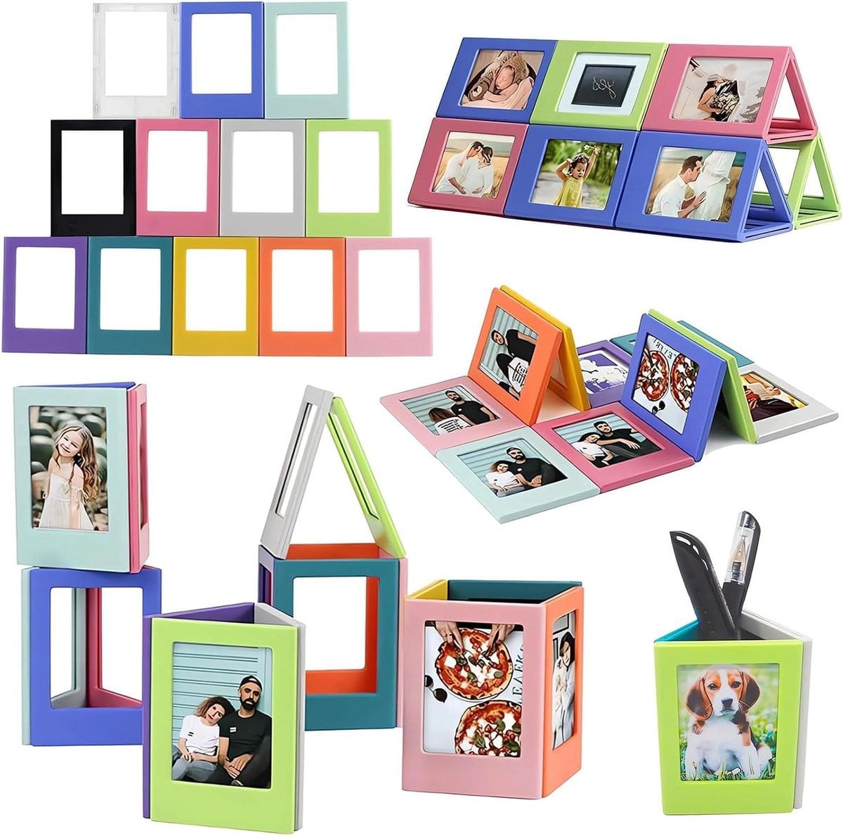 Set van 12 meerkleurige magnetische mini fotolijstjes voor decoratie