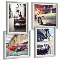 BILDER SET 4er Set - 50x50 cm & 40x60 cm Silberner Rahmen - Oldtimer in Städten