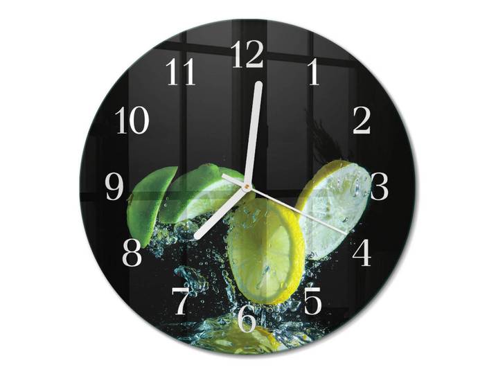 Tulup Wanduhr fi30 cm - Zitrone und Limette, Grün, Glas, Rund, 30x30x0.4 cm, Dekoration, Uhren, Wanduhren