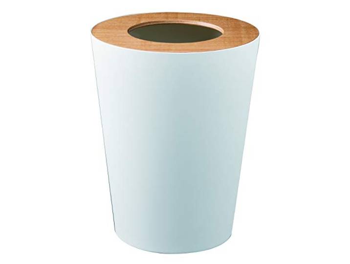 YAMAZAKI 3198 RIN Trash Can Round, white, Steel/Wood, 23 x 23 x 28 cm