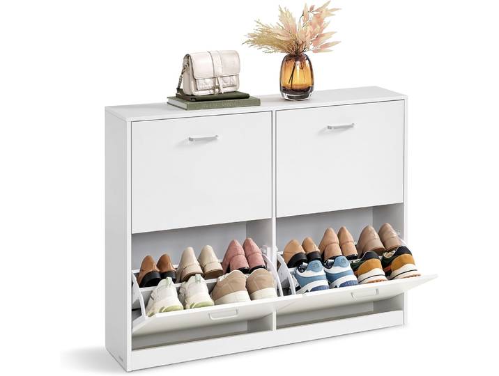 Schuhschrank Klappen Verstellbar Schuhregal Schneeweiss