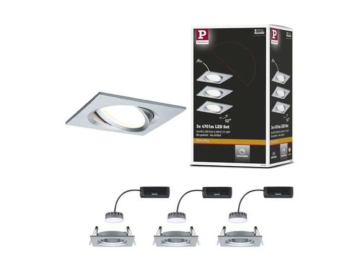 Paulmann 93680 Spot encastré LED Nova Plus carré orientable incl. 3x6\,8 watts gradable projecteurs encastrés alu spot alu lampe encastrée 2700 K