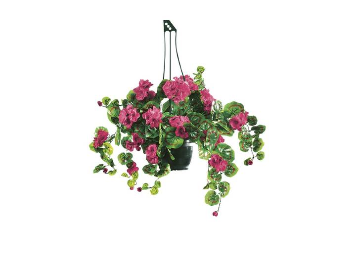 Geranien-Hängeampel mit täuschend echt wirkenden Geranien, Pink