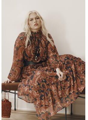 Plus Size Women's Mock-Neck Chiffon Midi Dress by June & Vie in Ornate Whirls (Size 22/24)