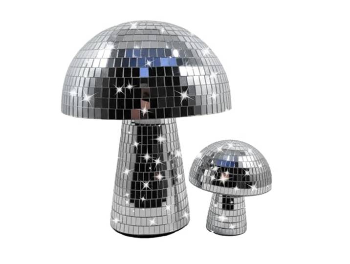 Relaxdays Champignon Disco\, Lot de 2\, Boule Disco. décoratif en verre miroir\, 2 tailles\, déco de fête argentée